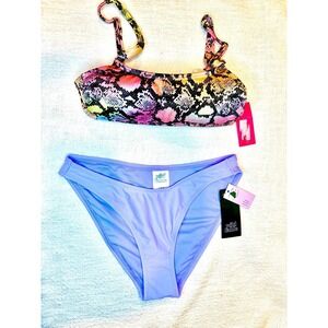 Animal Print Ribbed Knot Bralette Bikini Low-rise High-Leg Cheeky Bikini